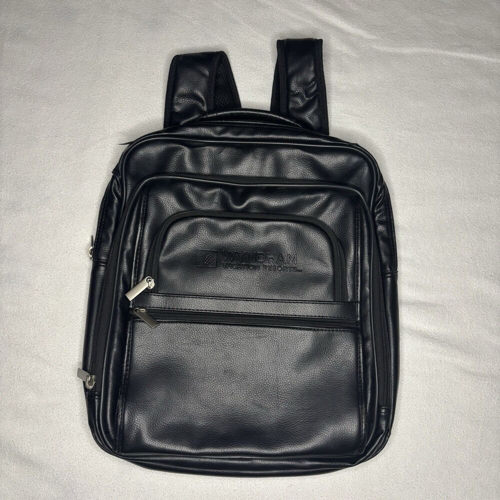 Wyndham Vacation Resorts Black‎ Faux Leather Backpack Laptop Travel Carry Bag